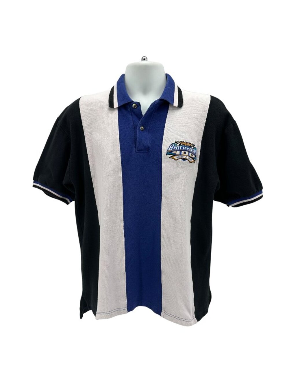Vintage Midwest Embroidery Mens Large Shirt Brickyard 400 1997 Striped Blue